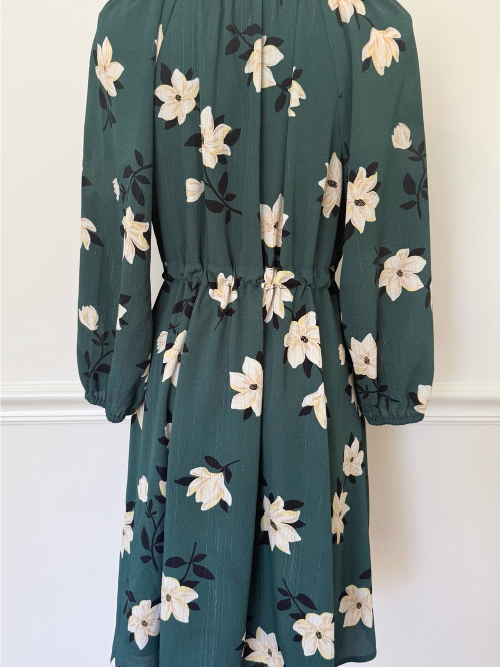 Draper James Dark Teal Floral Tie-Waist Long Sleeve Dress - Picture 2 of 5